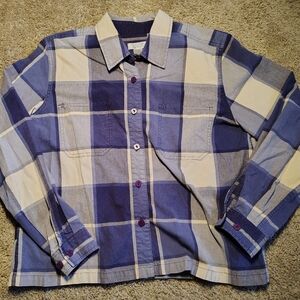 Christopher & Banks Women's M Long Sleeve 100% Cotton Blue Plaid Button Up